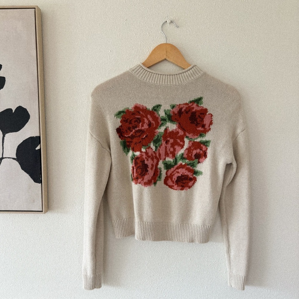 BP Cream Sweater with Red Floral Design - Picture 2 of 6